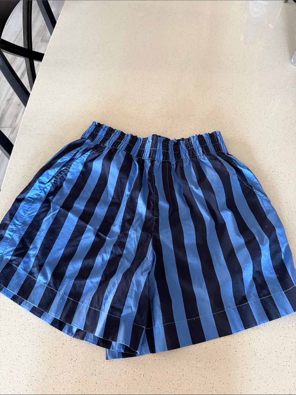 NWOT Aerie Stripped High Rise Blue Shorts Elastic Waist Blue Pockets Cotton S